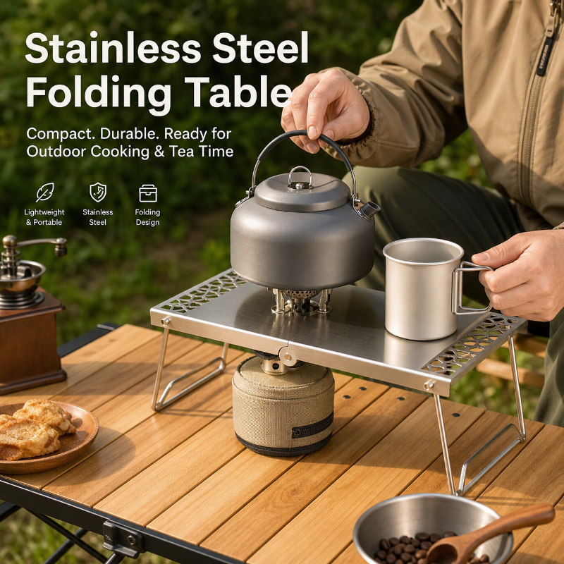 Camping Cooking Griddle - Outdoor Portable Mini Tea Table Stainless