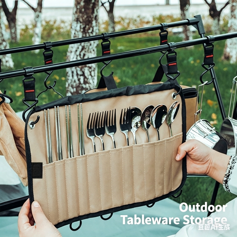 Camping Cooking Equipment Bag - Portable outdoor cutlery storage bag, stainless