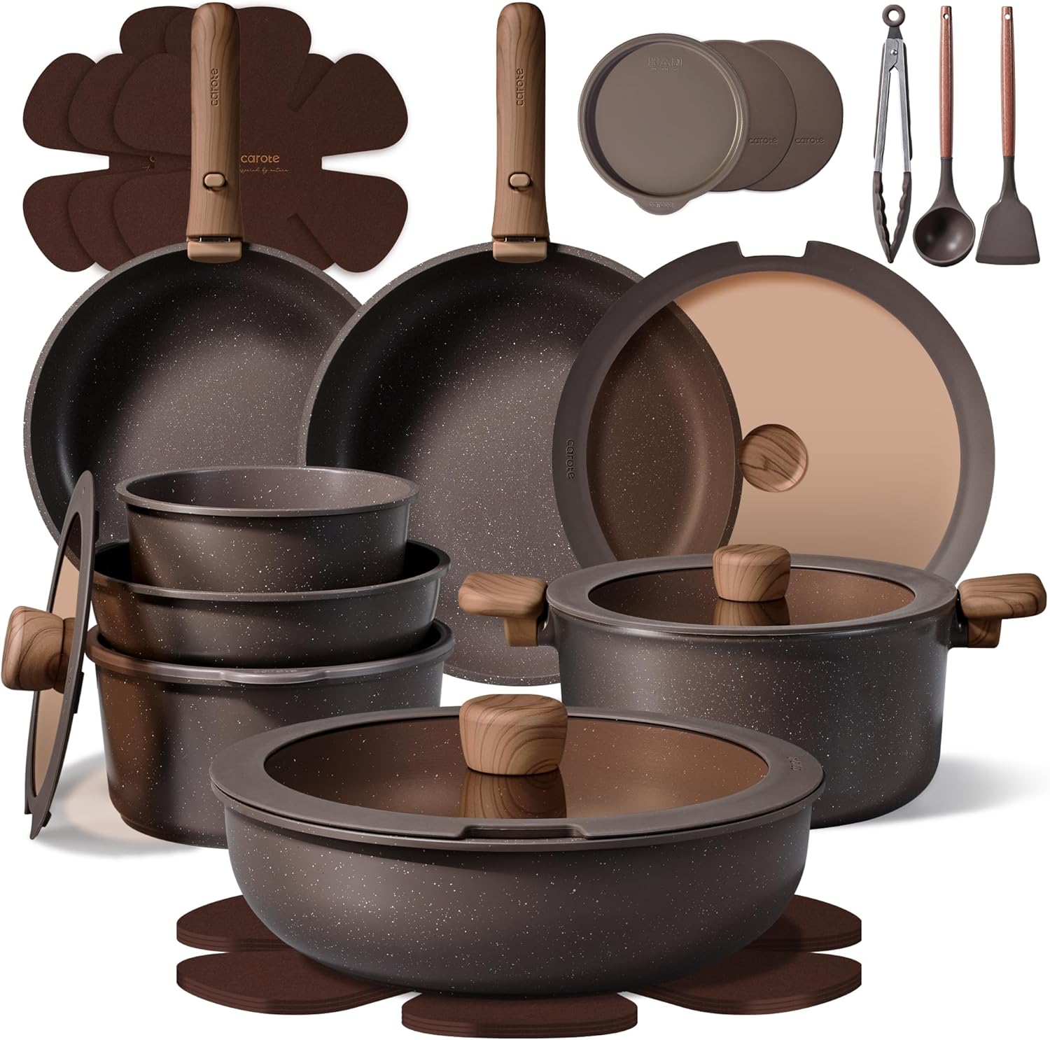 Camping Cooking Set Detachable Handle - 27-Piece Pots and Pans Set Non