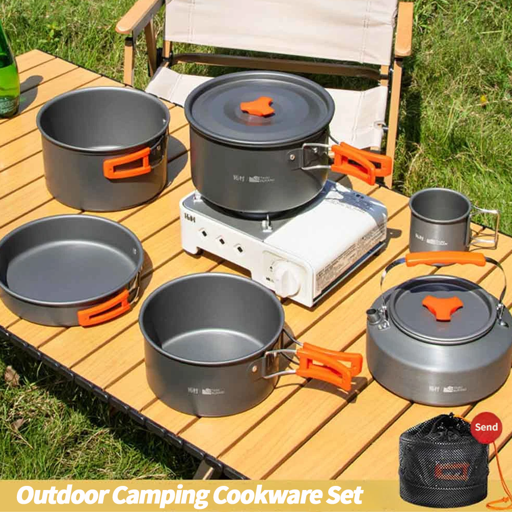Camping Cooking Set With Kettle - Camping Cookware Set Outdoor Cooking Ultralight