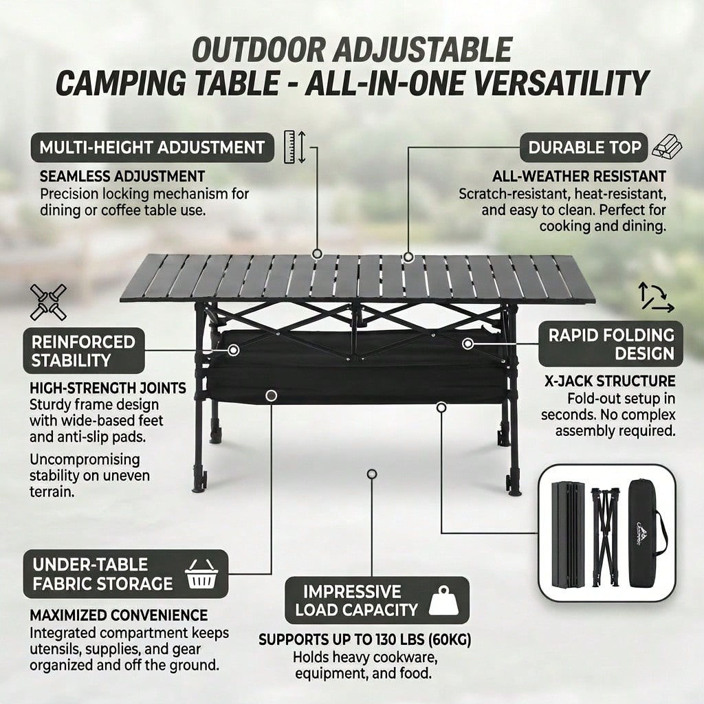 Portable Height-Adjustable Fol - Camping Cooking Equipment Bag recension och pris