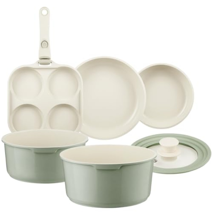 Ceramic Pots and Pans Set Non  - Camping Cooking Set Detachable Handle recension och pris