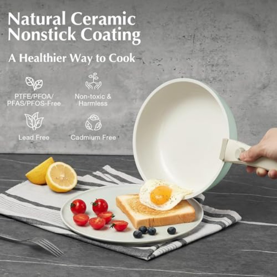 Ceramic Pots and Pans Set Non  - Camping Cooking Set Detachable Handle recension och pris