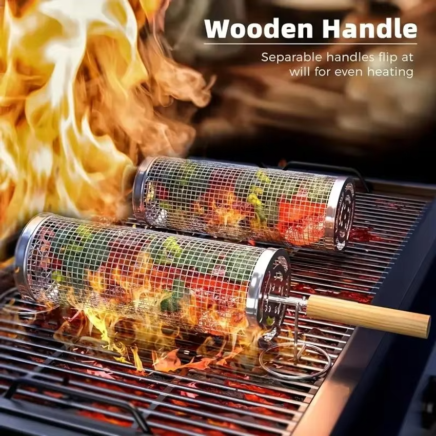 Round Barbecue Grill Basket Se - Camping Cooking Griddle recension och pris
