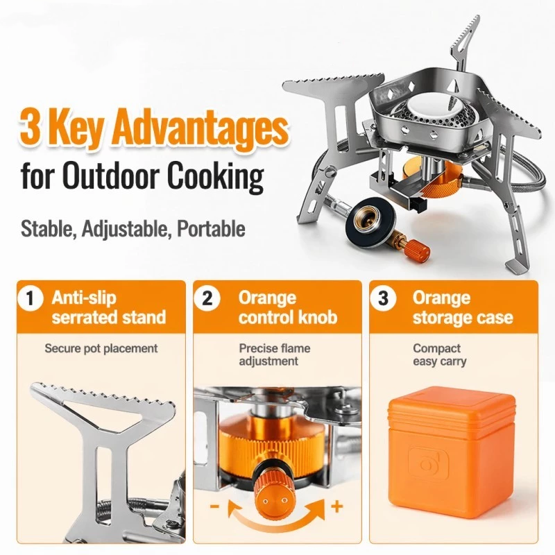 Three-Head Gas Stove Portable  - Camping Cooking Roll recension och pris