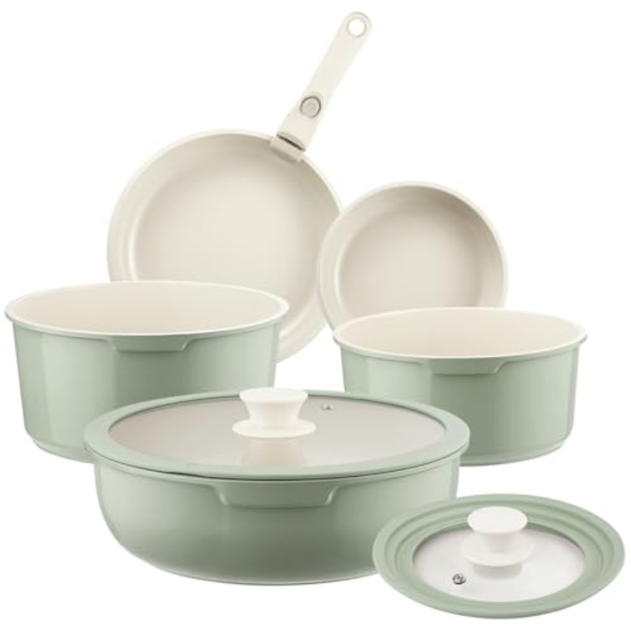 Ceramic Pots and Pans Set Non  - Camping Cooking Set Detachable Handle recension och pris