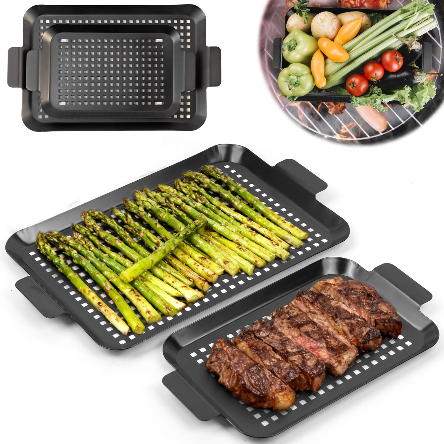 2PCS Grill Pan, Grill Topper f - Camping Cooking Griddle recension och pris