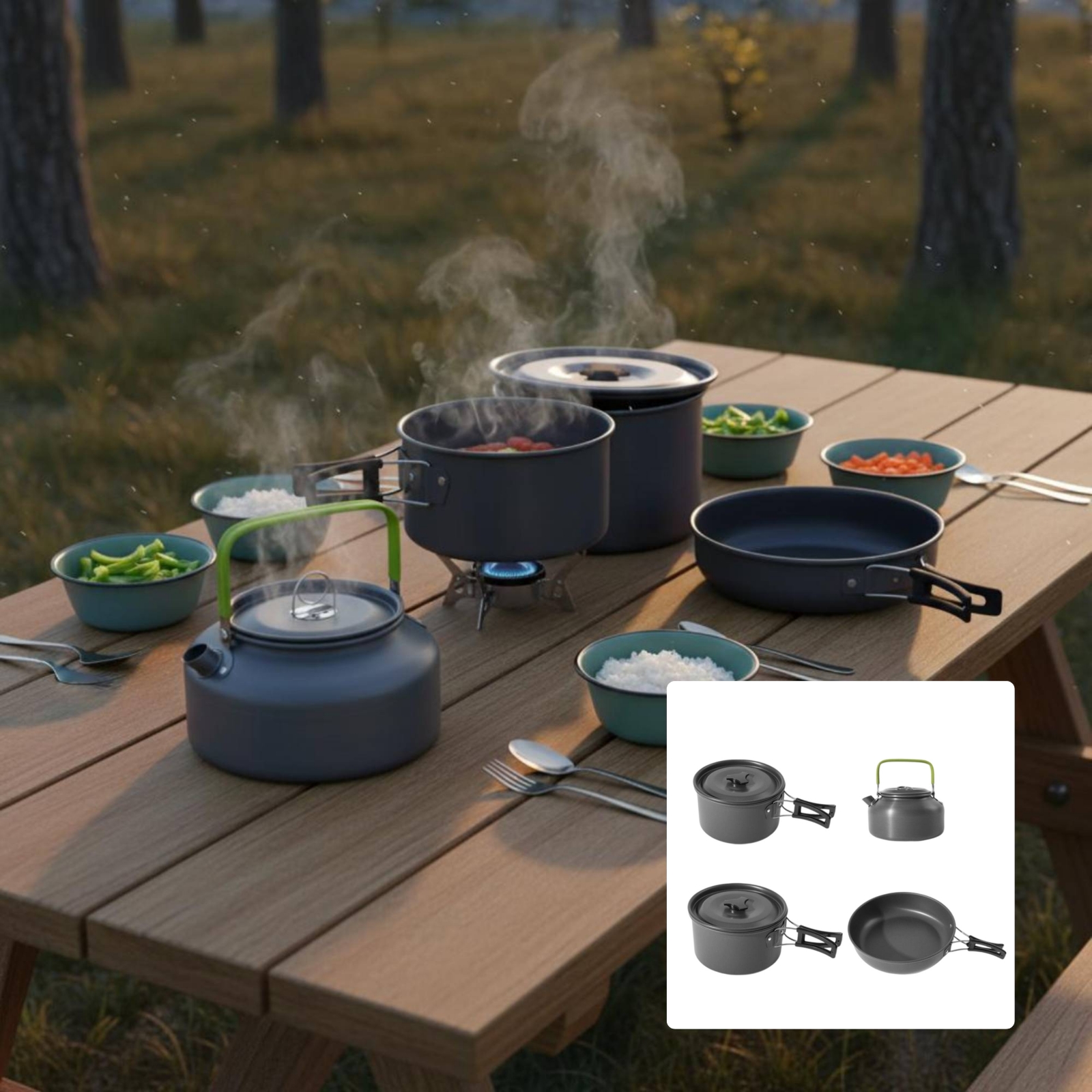 Camping Pot and Kettle Set Nes - Camping Cooking Kit recension och pris