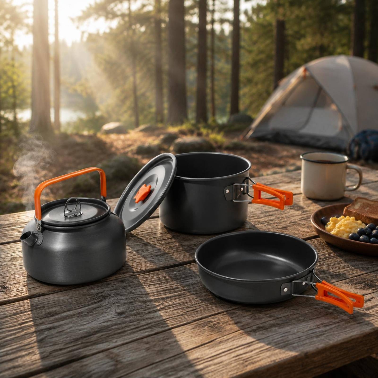 Camping Pot and Kettle Set Nes - Camping Cooking Kit recension och pris