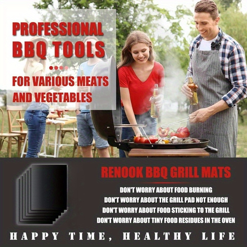 5pcs Non-Stick BBQ Grill Mat S - Camping Cooking Griddle recension och pris