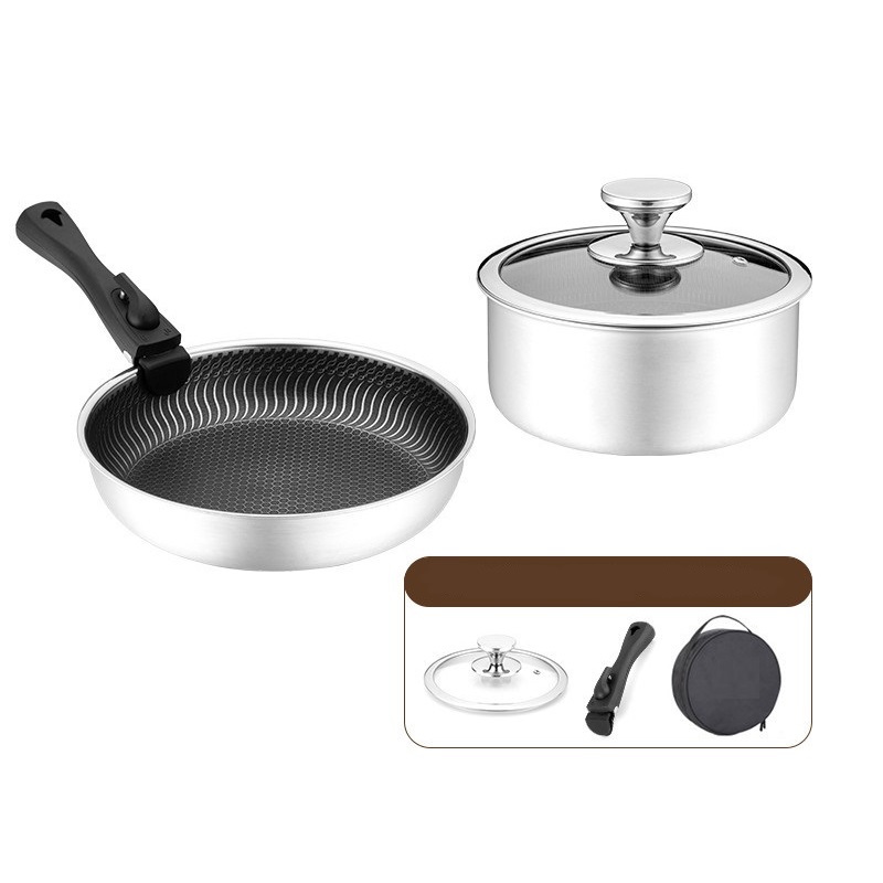 6 Pcs 3-ply Stainless Steel Co - Camping Cooking Set Detachable Handle recension och pris