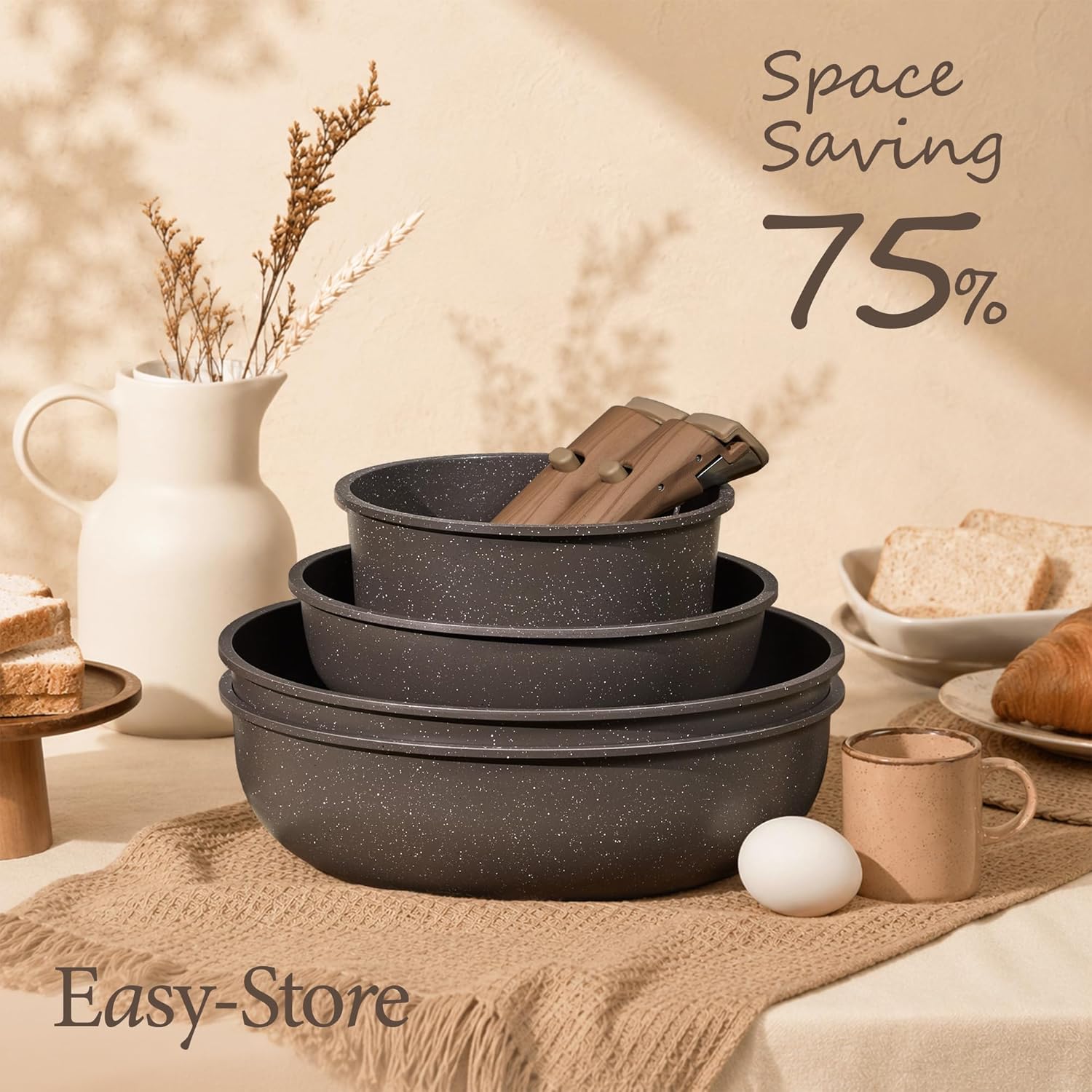 27-Piece Pots and Pans Set Non - Camping Cooking Set Detachable Handle recension och pris