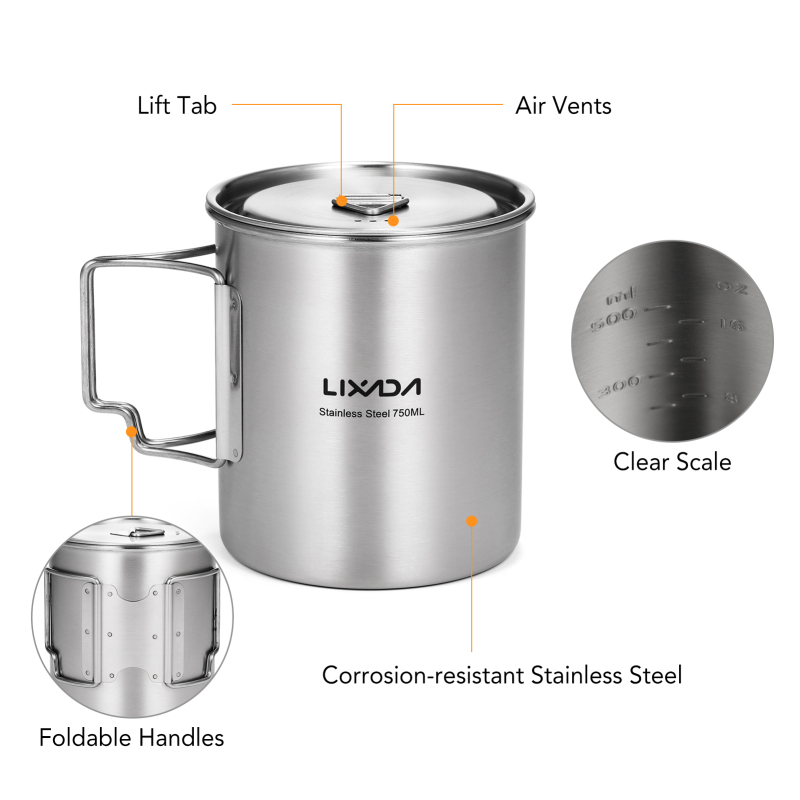Lixada 750ml Cup Outdoor Stain - Camping Cooking Set Stainless Steel recension och pris