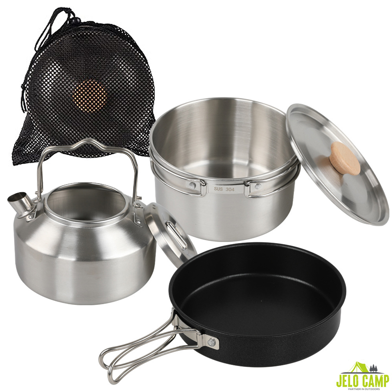 High-Grade 304 Stainless Steel - Camping Cooking Set With Kettle recension och pris