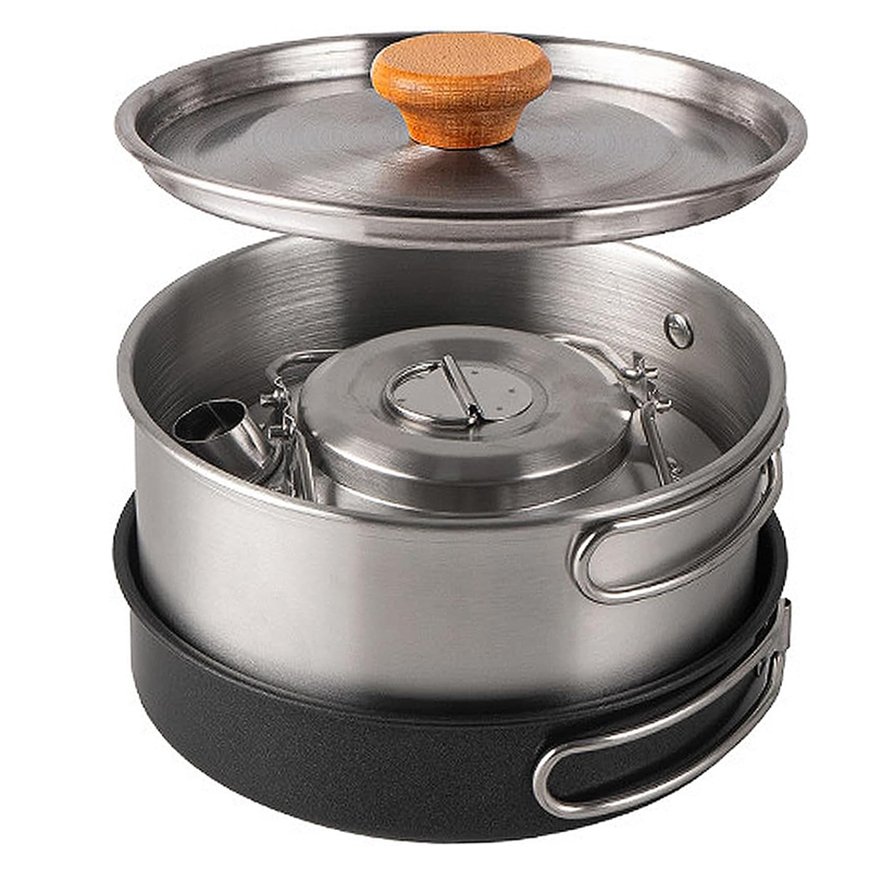 High-Grade 304 Stainless Steel - Camping Cooking Set With Kettle recension och pris